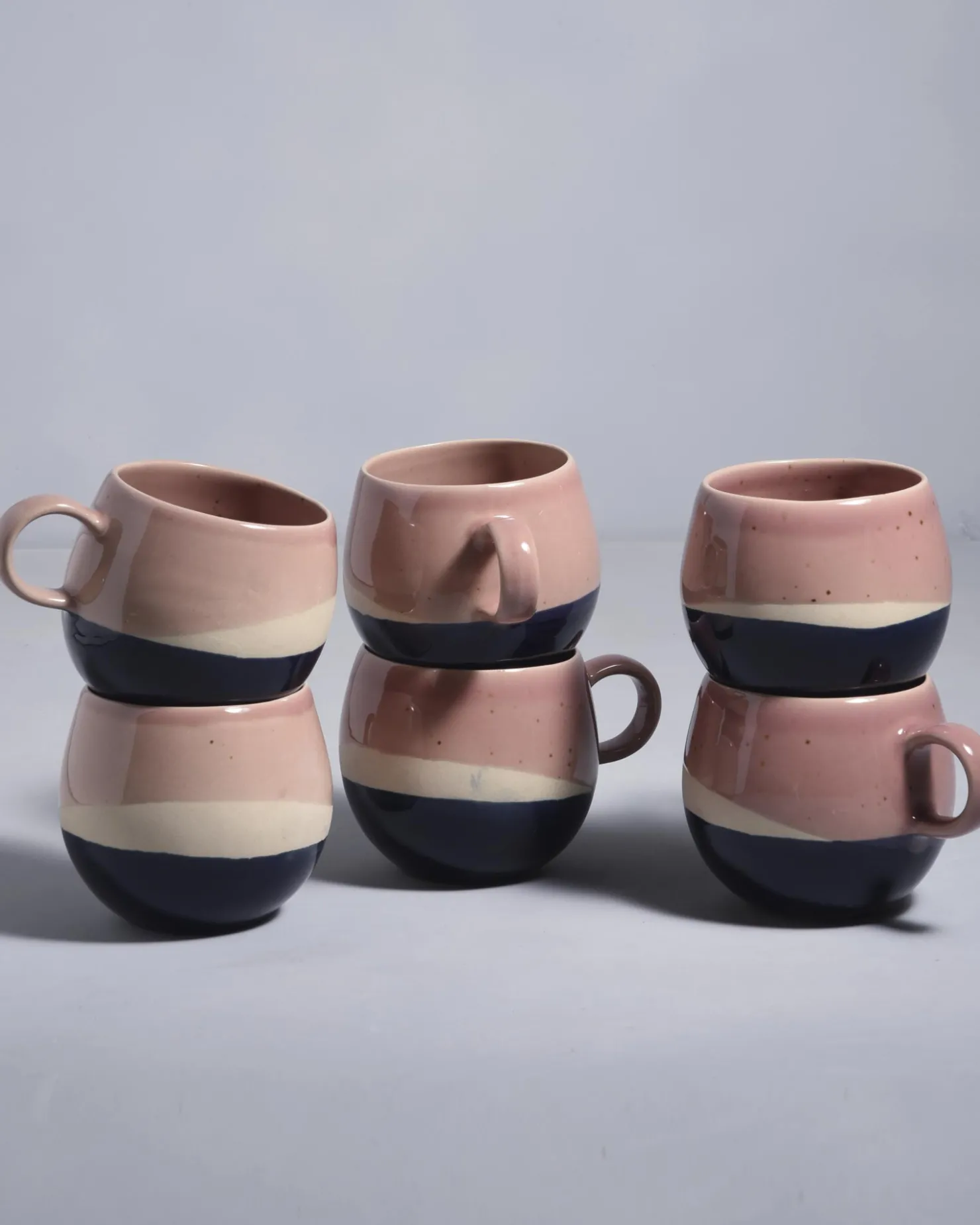 Motel a Miio Tassen-Sets^Bica - Set Of 6 Mugs Big Pink, Navy, Cream pink navy cream