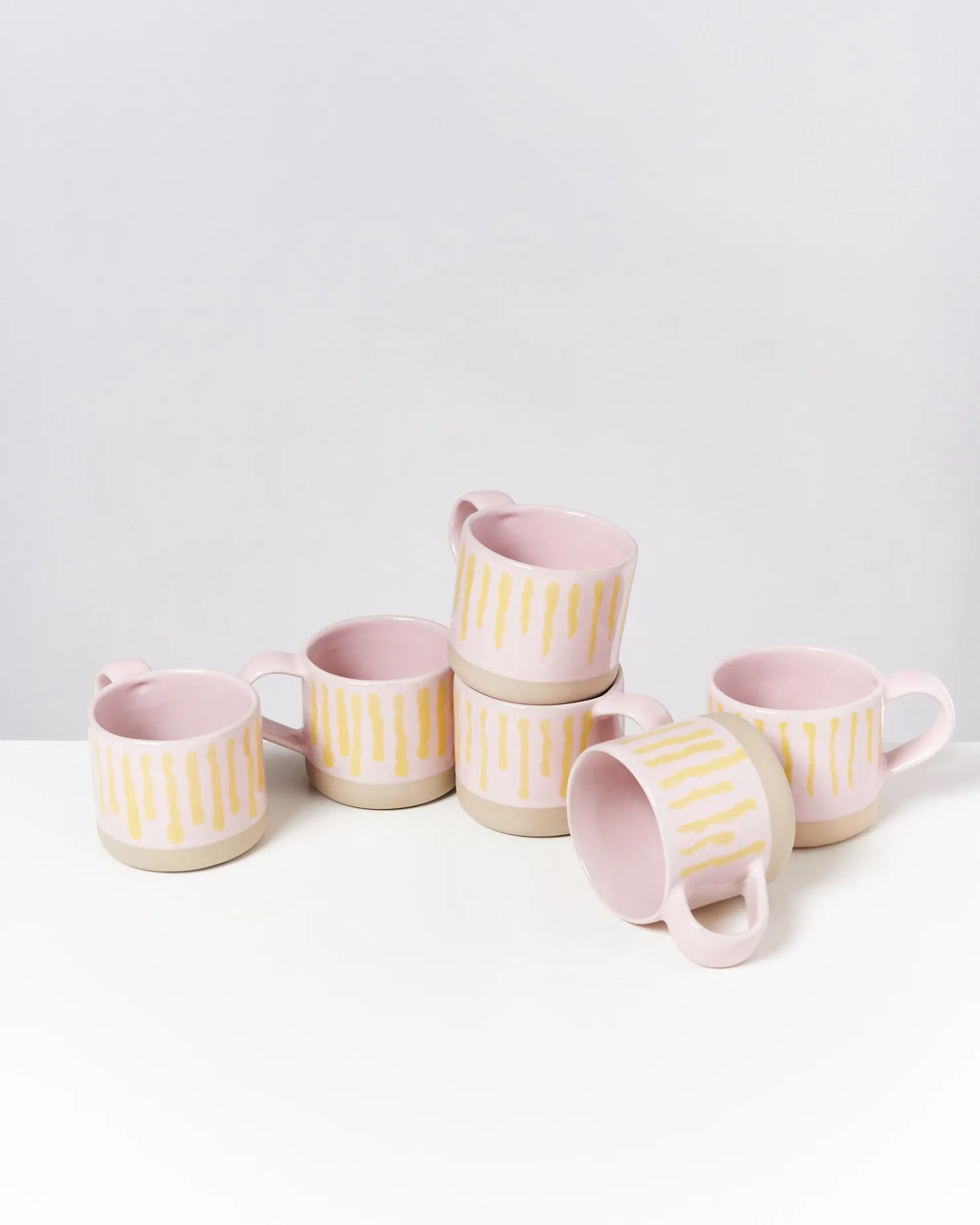 Motel a Miio Tassen-Sets^Nódoa - Set Of 6 Mugs Pink Yellow Striped rosa gelb gestreift